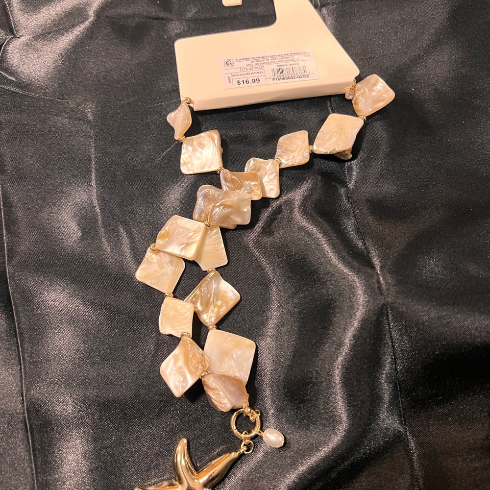 A New Day Textured Gold Earrings and Shell Necklace - Picture 2 of 3